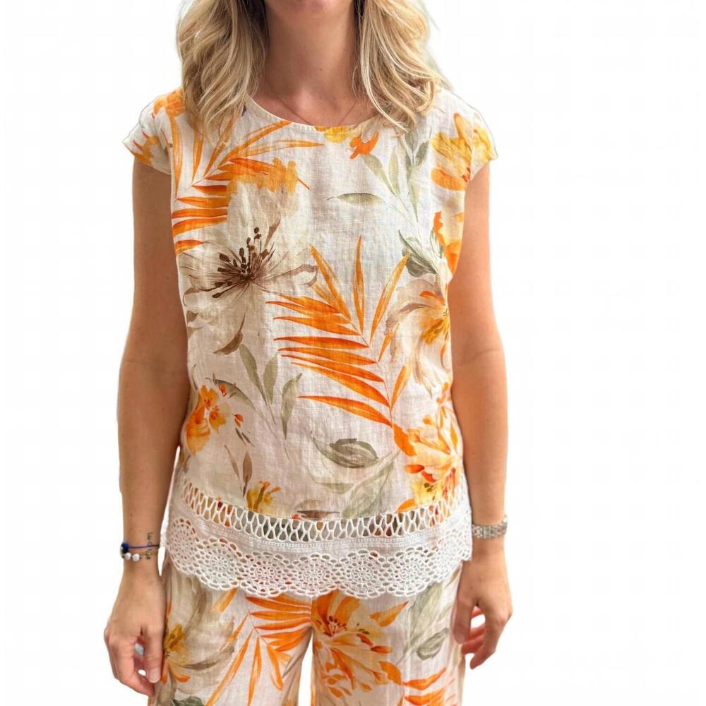 NEW SPANNER lace trim top in multi